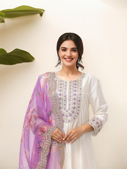 Ishin Women Ethnic Motifs Embroidered Regular Mirror Work Kurta with Trousers & With Dupatta