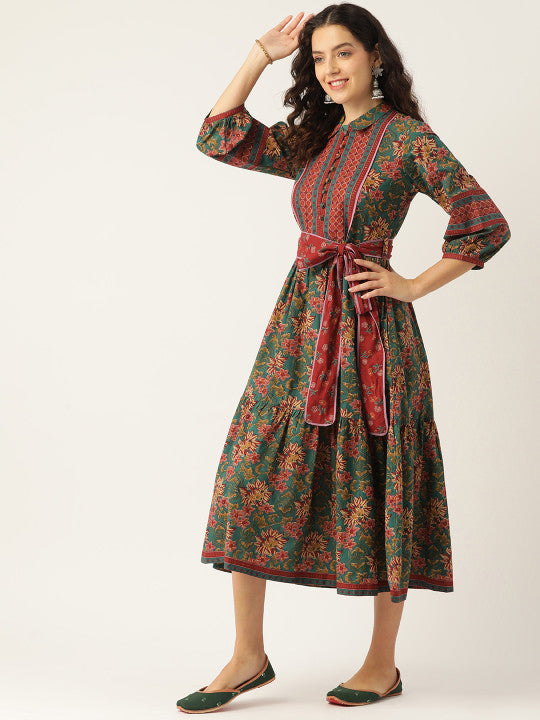 Jaipur Morni Ethnic Motifs Printed Fit & Flare Midi Dress