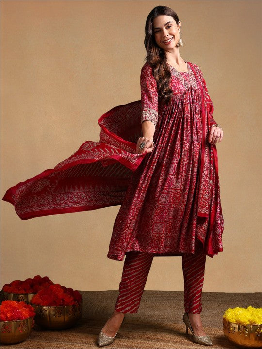 AHIKA Ethnic Motifs Printed Empire Anarkali Kurta