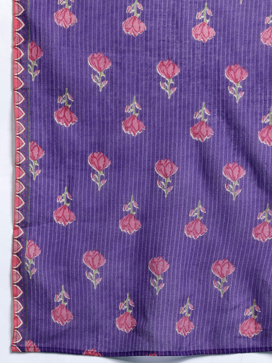 Indo Era Floral Printed Beads & Stones Pure Cotton Kurta with Trousers & With Dupatta