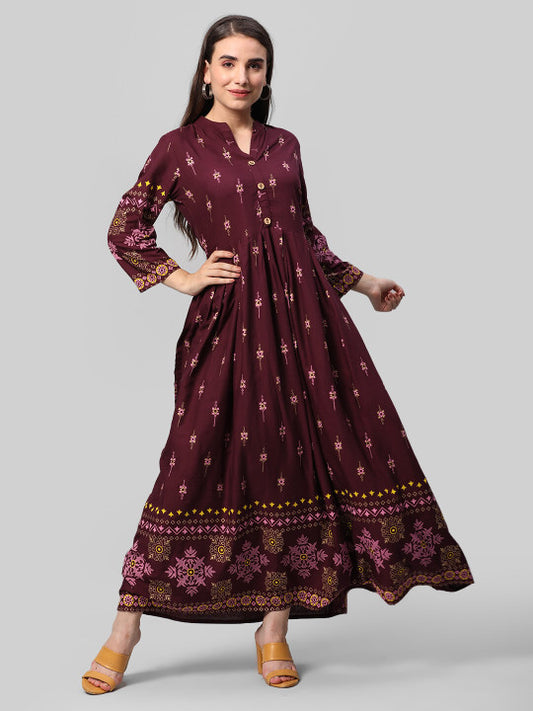 Aaysa Kurti Ethnic Motifs Printed Mandarin Collar Fit & Flare Ethnic Dress
