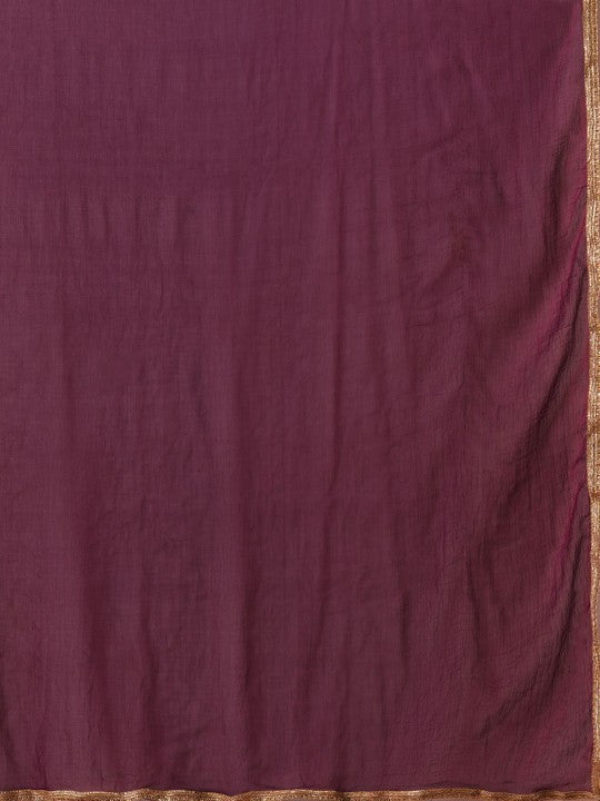 FASHOR Purple Floral Embroidered Panelled Mirror Work A-Line Kurta