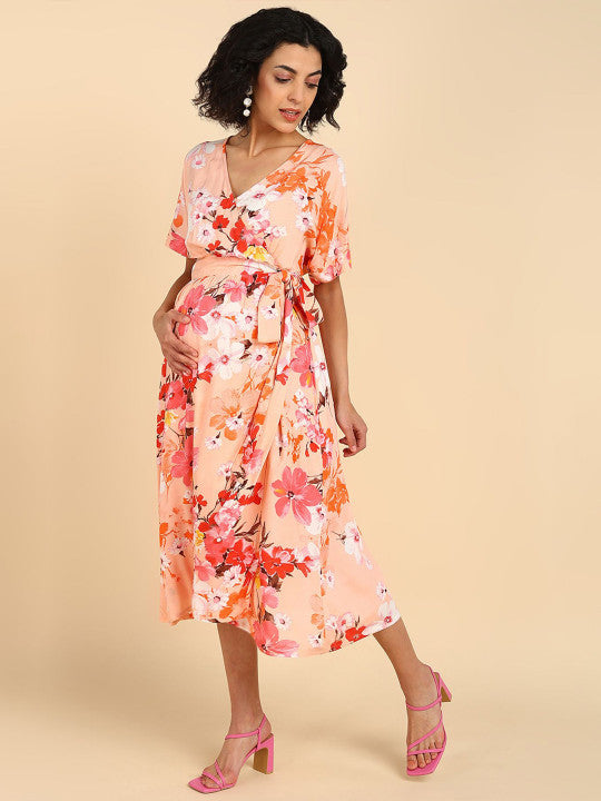 House Of Zelena Floral Print Maternity Wrap Dress