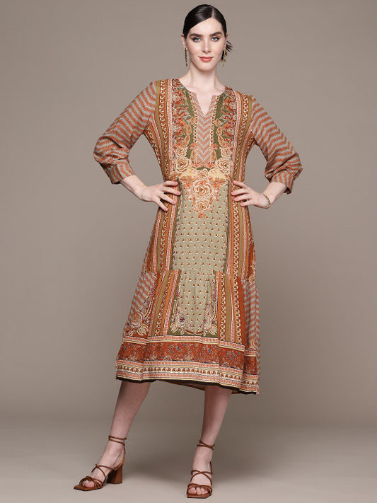 aarke Ritu Kumar Ethnic Motifs Print A-Line Midi Dress