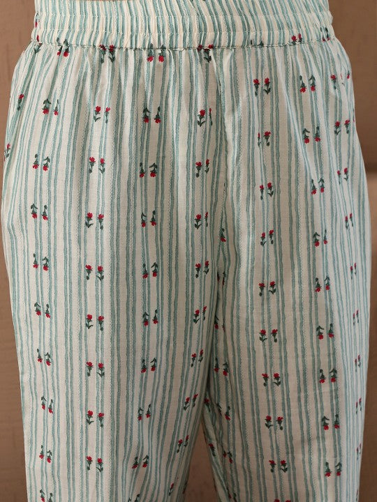 W Floral Print Cotton Kurta With Straight Pant & Dupatta