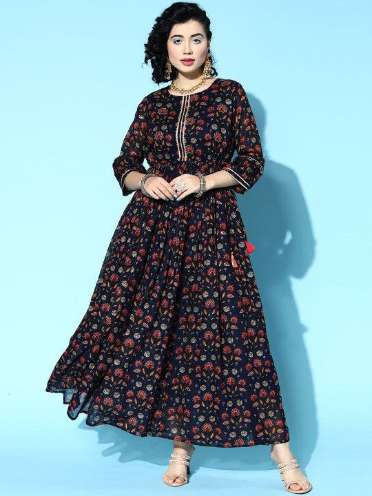 Printed Flared Fit and Flare Ethnic Dresses
