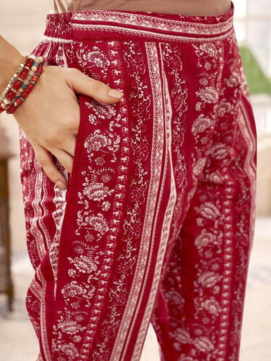 Anouk Women Floral Printed Pleated Kurta with Trousers & With Dupatta