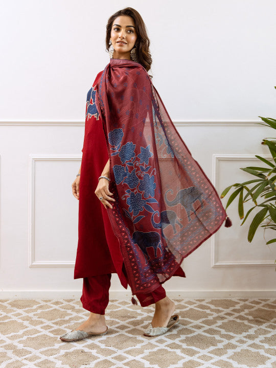 Ishin Women Ethnic Motifs Printed Empire Pure Cotton Kurta with Trousers & With Dupatta