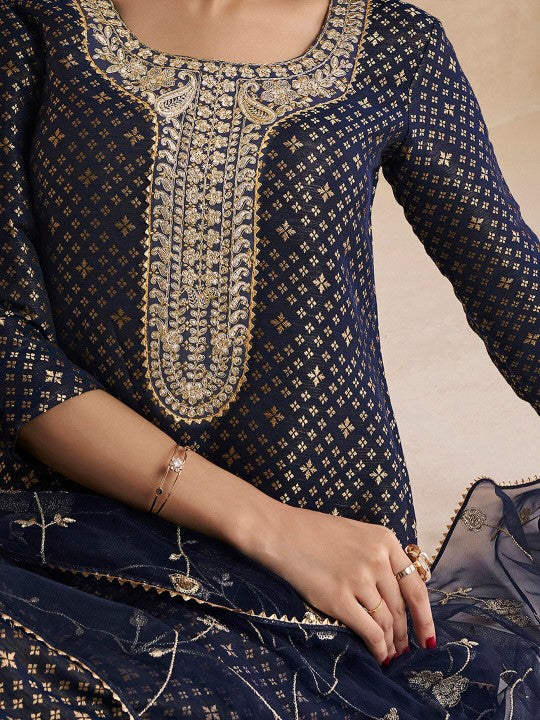 Inddus Floral Woven Design Zari Kurta