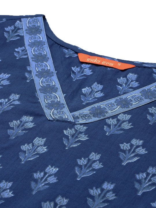 Indo Era Floral Printed Pure Cotton Kurta With Palazzos & Dupatta