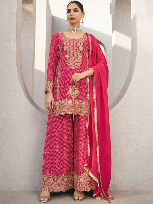 AUTUMN LANE Floral Printed Sequinned Pure Cotton Straight Kurta With Palazzos & Dupatta