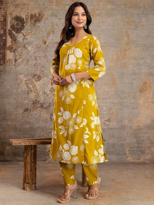 Floral Printed Pure Cotton Tunic & Palazzo Co-Ord Set
