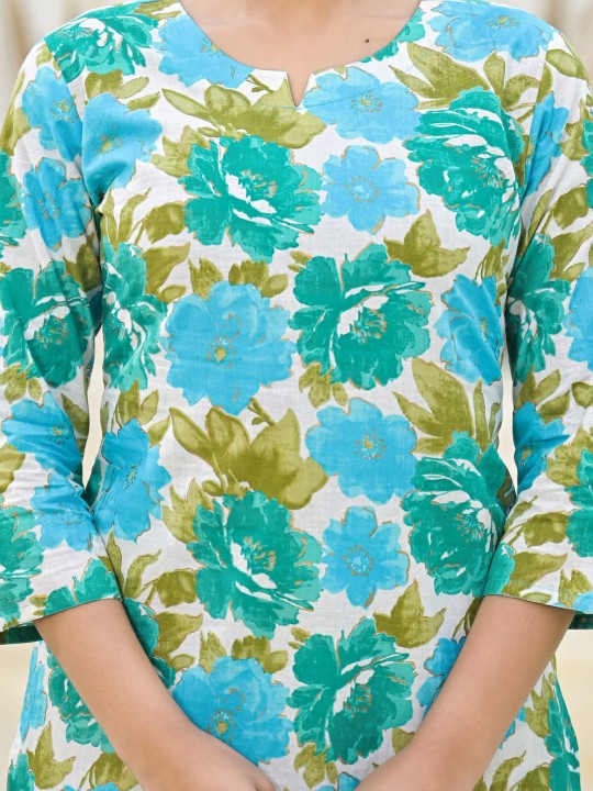 Floral Printed Pure Cotton Tunic With Palazzo