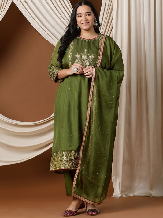 INDDUS PLUS Women Floral Embroidered Regular Mukaish Kurta