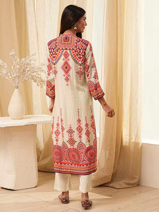 Biba Women Floral Printed Regular Kurta with Trousers & With Dupatta