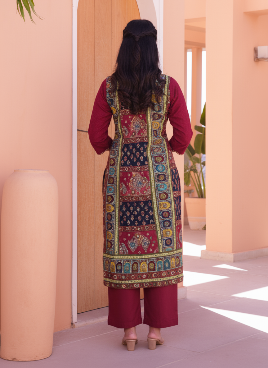 Embroidered Cotton SIlk A-line Kurta
