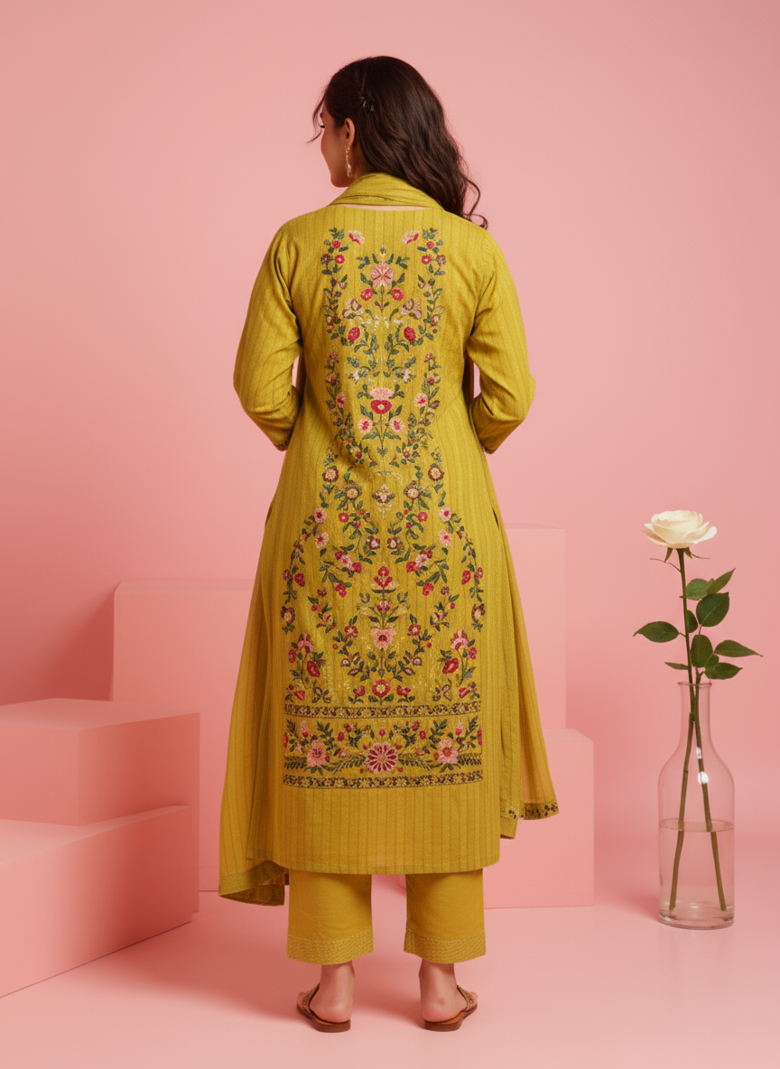 Embroidered Roman silk Flared Kurta