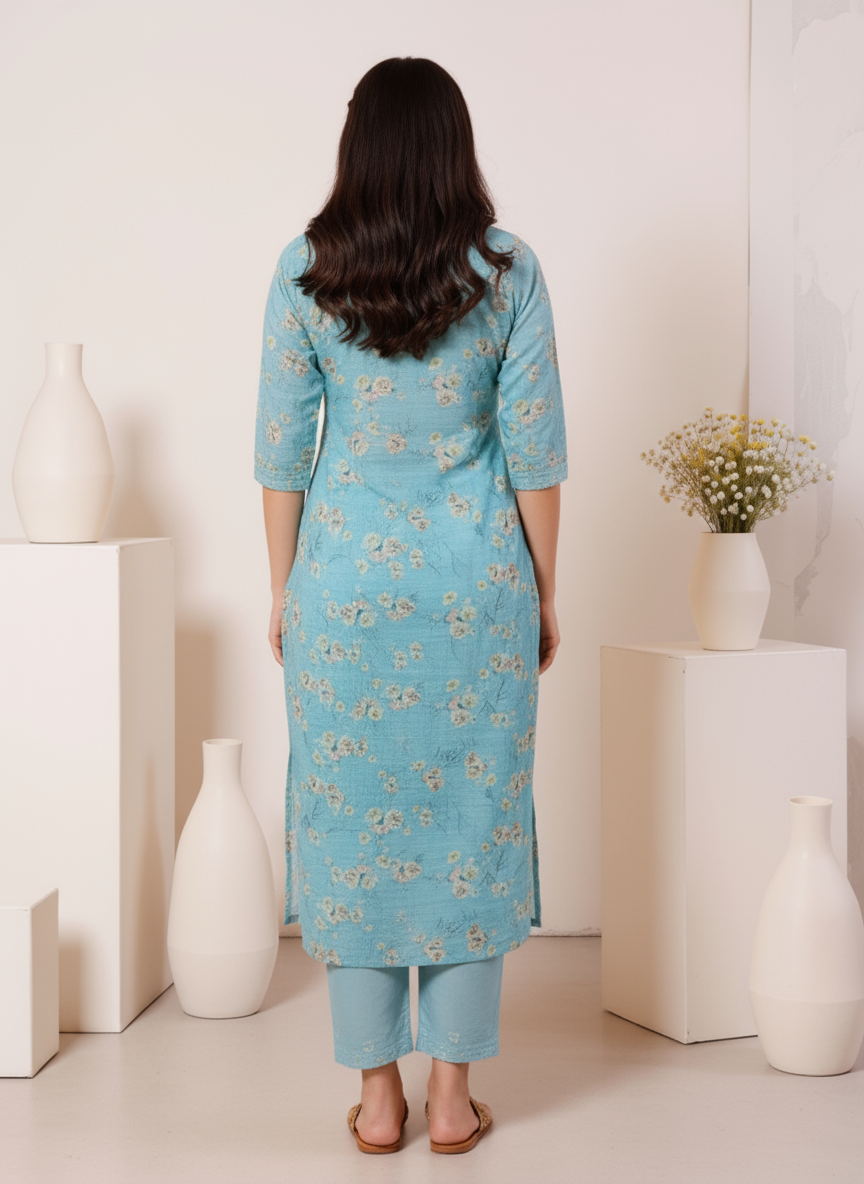 Embroidered Cotton SIlk A-line Kurta