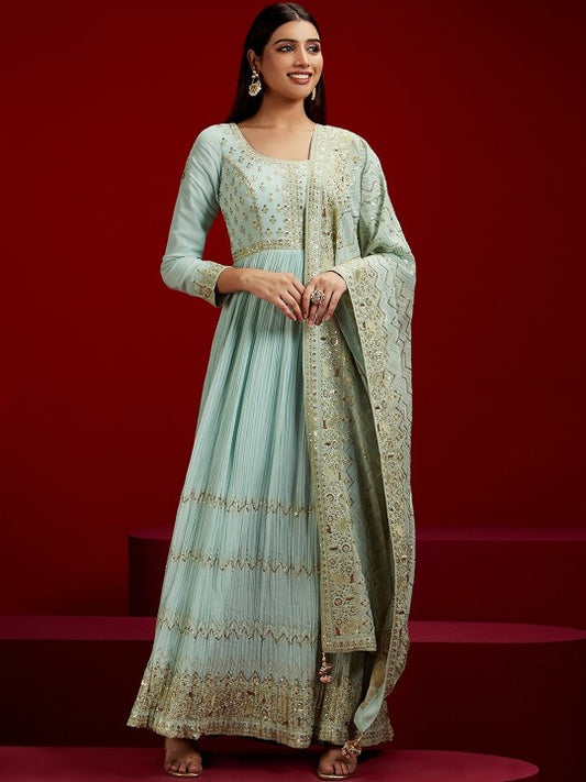 Floral Yoke Design Empire Sequinned Kurta