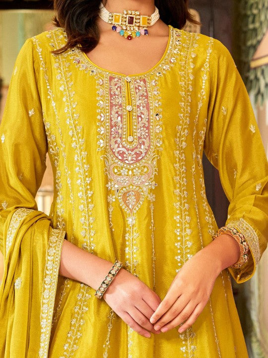 Indo Era Floral Embroidered Mirror Work Round Neck Anarkali Kurta