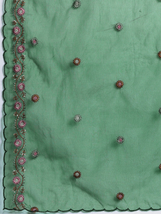 Indo Era Floral Embroidered Thread Work Kurta with Trousers & With Dupatta