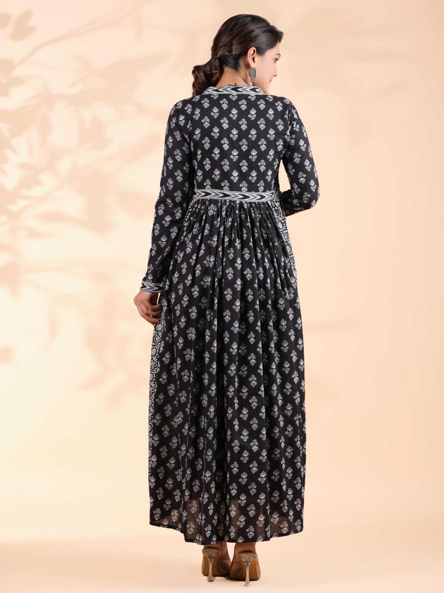 Women Alia Cut Anarkali Cotton Black Dress