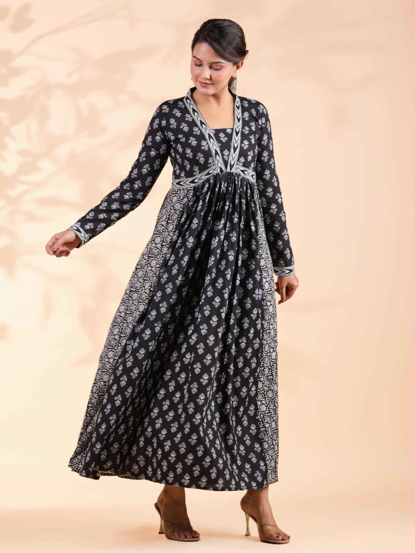 Women Alia Cut Anarkali Cotton Black Dress