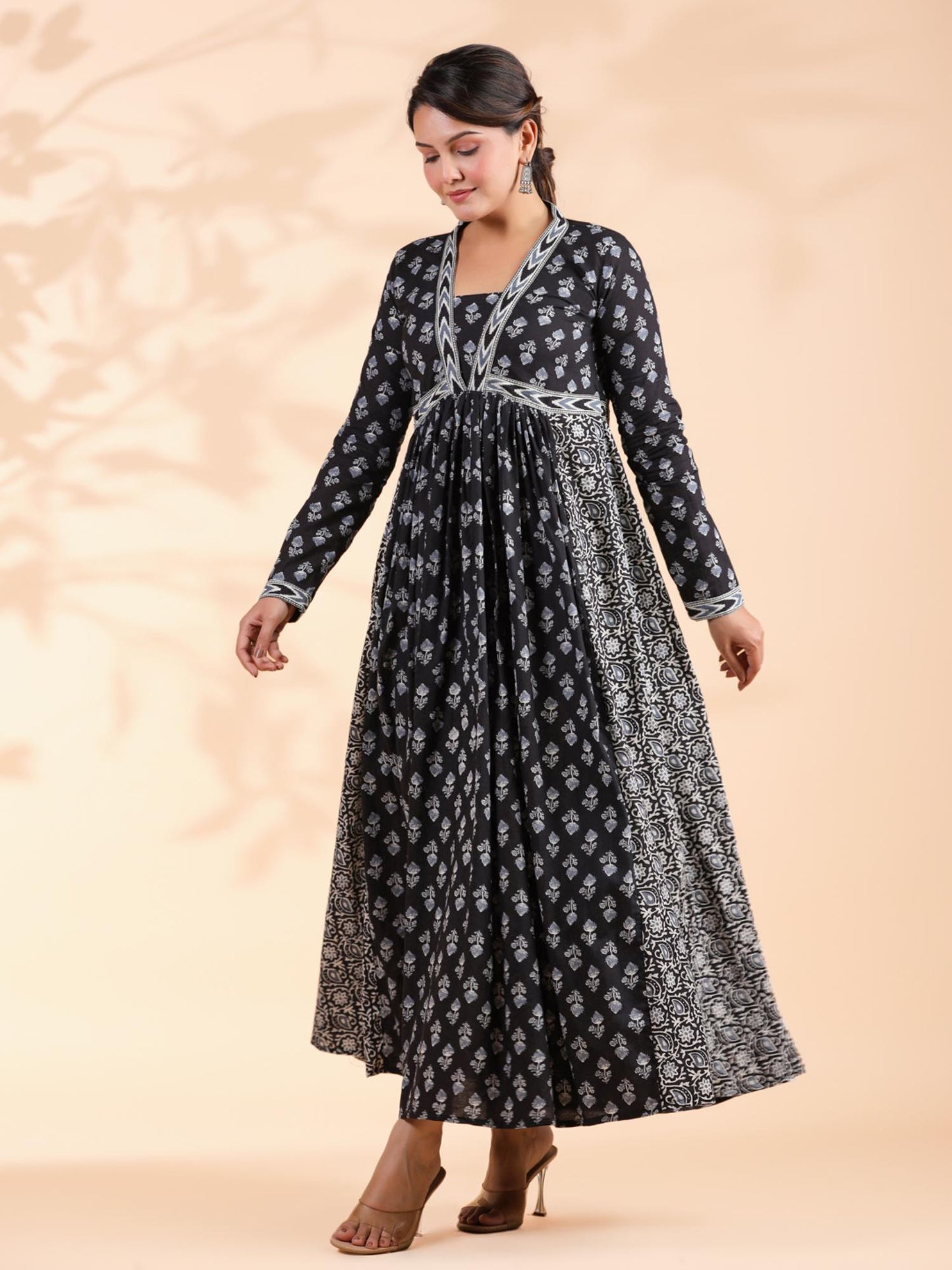 Women Alia Cut Anarkali Cotton Black Dress
