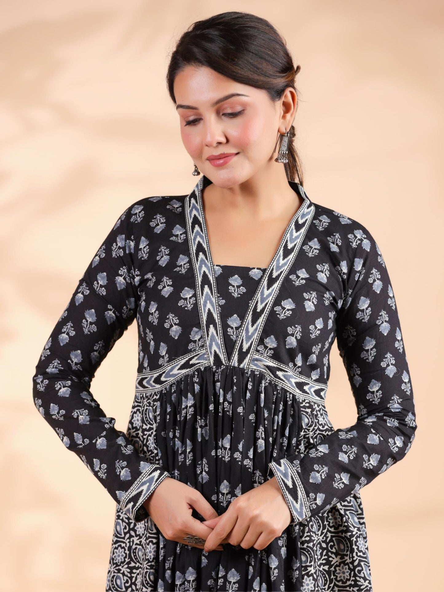 Women Alia Cut Anarkali Cotton Black Dress
