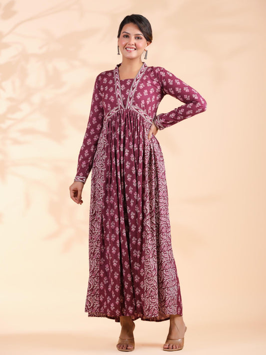 Women Alia Cut Anarkali Cotton Magenta Dress