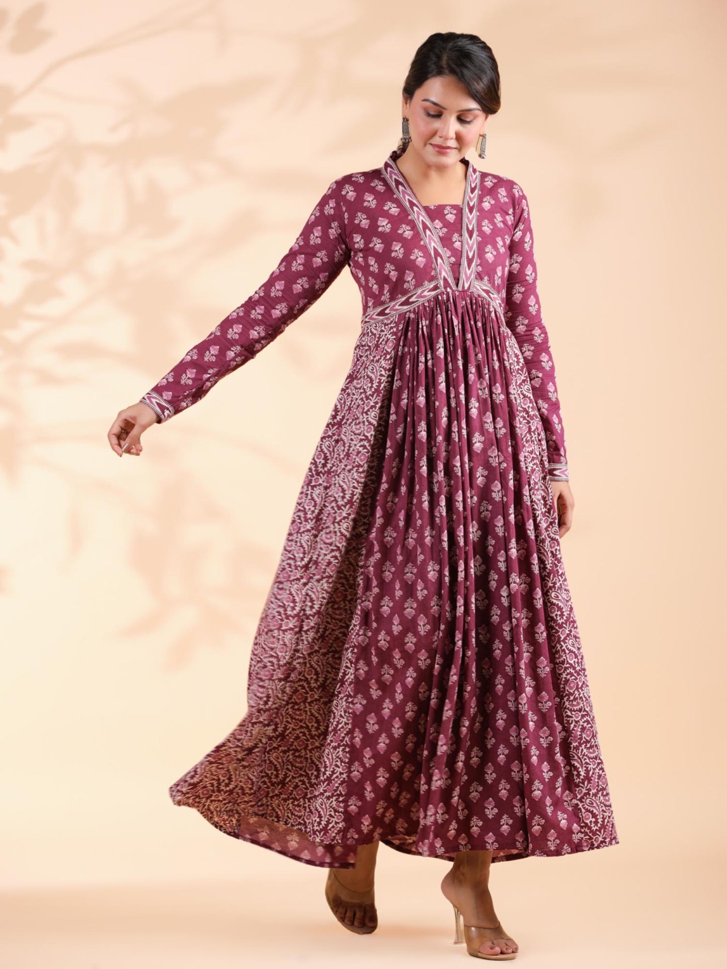 Women Alia Cut Anarkali Cotton Magenta Dress