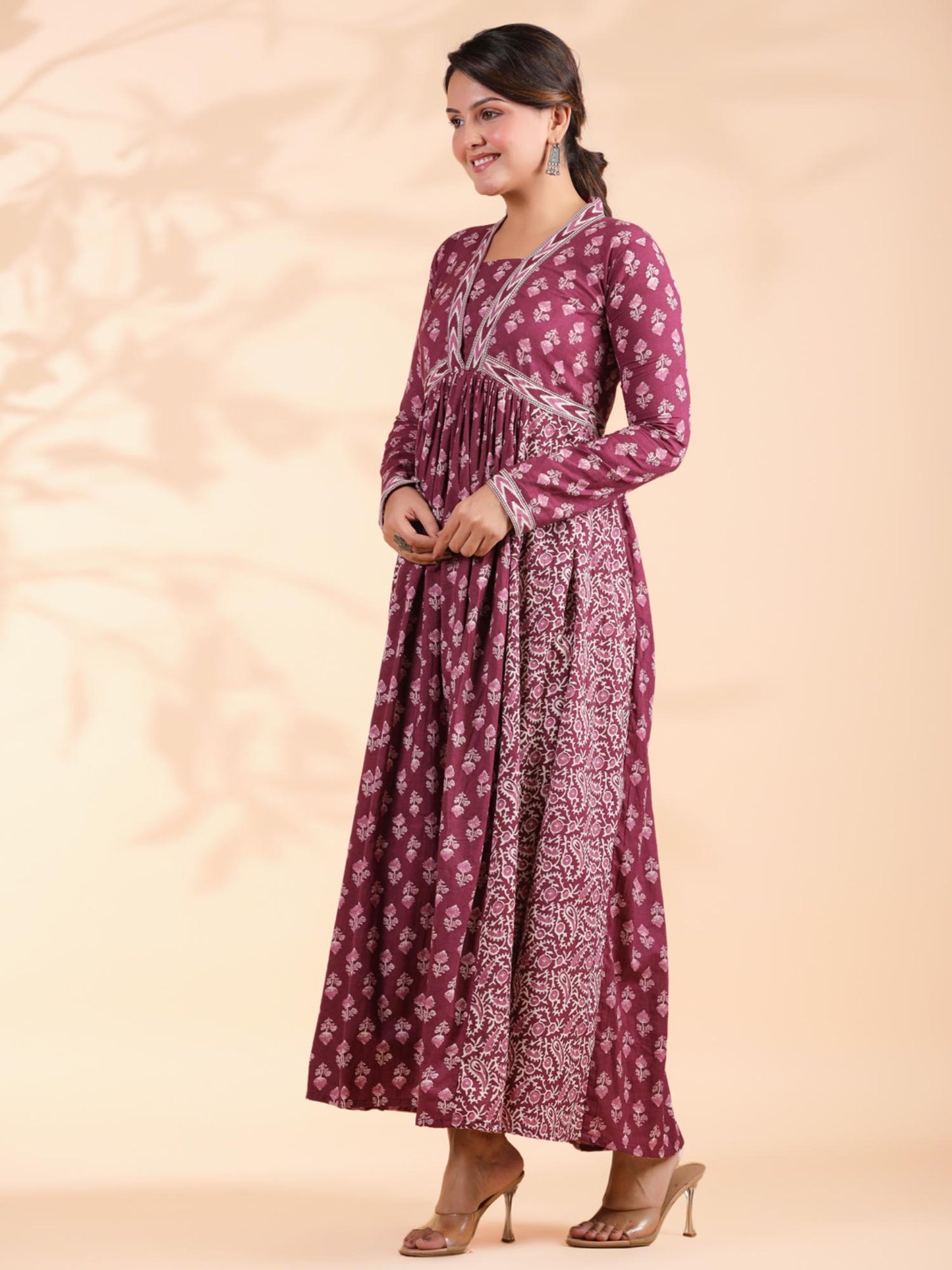 Women Alia Cut Anarkali Cotton Magenta Dress