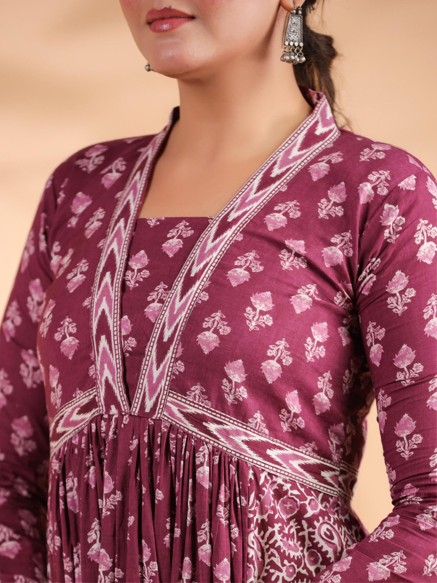 Women Alia Cut Anarkali Cotton Magenta Dress