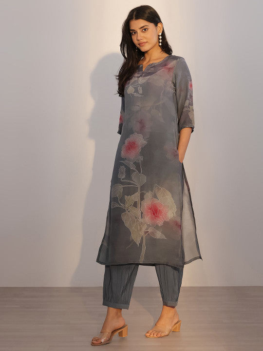 Floral Printed Straight Kurta with Salwar & With Dupatta