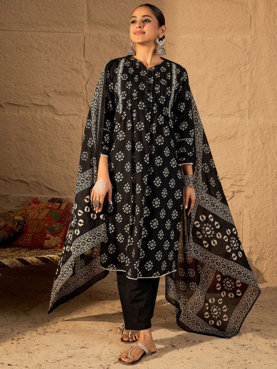 Indo Era Women Ethnic Motifs Printed Pure Cotton Kurta with Trouser & Dupatta