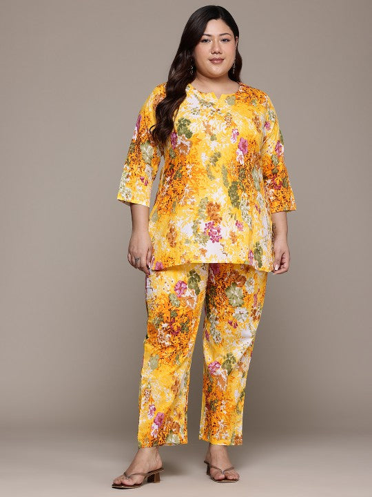 Printed Pure Cotton Tunic With Trousers