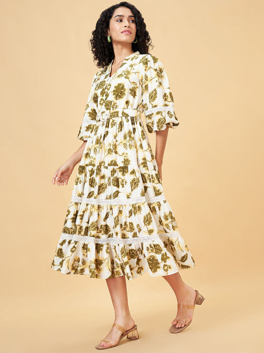Honey by Pantaloons Floral Print Puff Sleeves Fit & Flare Midi Dress