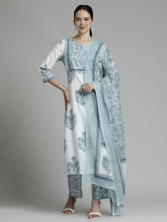 Jaipur Kurti Floral Printed Cotton Kurta Set With Dupatta