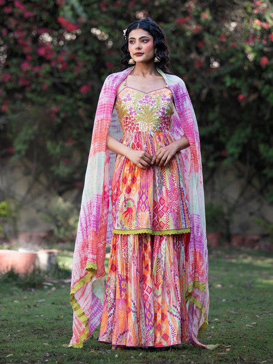AARAAS Women Ethnic Motifs Embroidered Regular Pure Cotton Kurta with Sharara &  Dupatta