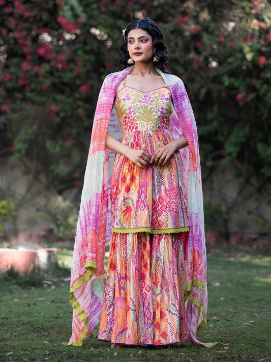 AARAAS Women Ethnic Motifs Embroidered Regular Pure Cotton Kurta with Sharara &  Dupatta
