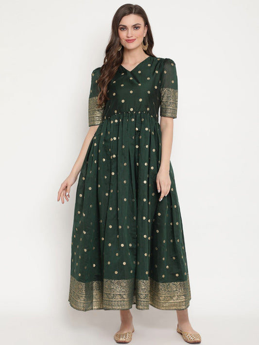 Ahalyaa Green Ethnic Motifs Ethnic Maxi Dress