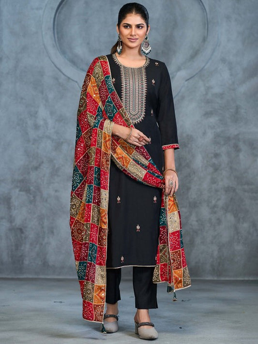 Floral Zari Embroidered Straight Pure Cotton Kurta With Trousers And Dupatta