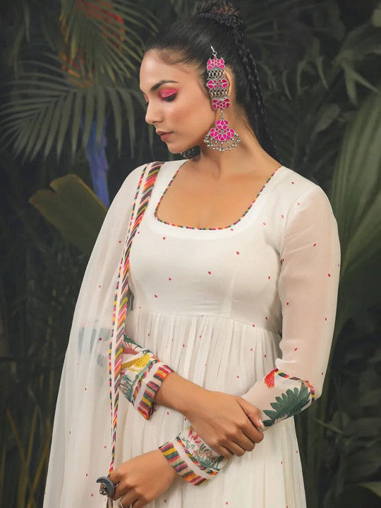 Baise Gaba Women Off White Floral Printed Kurta with Trousers & Dupatta