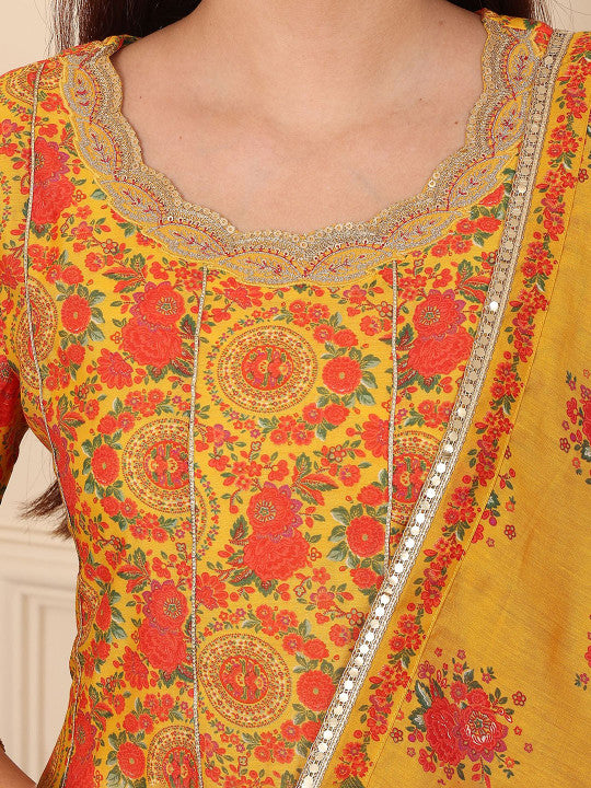 W Women Floral Printed Regular Gotta Patti Kurta with Trousers & With Dupatta