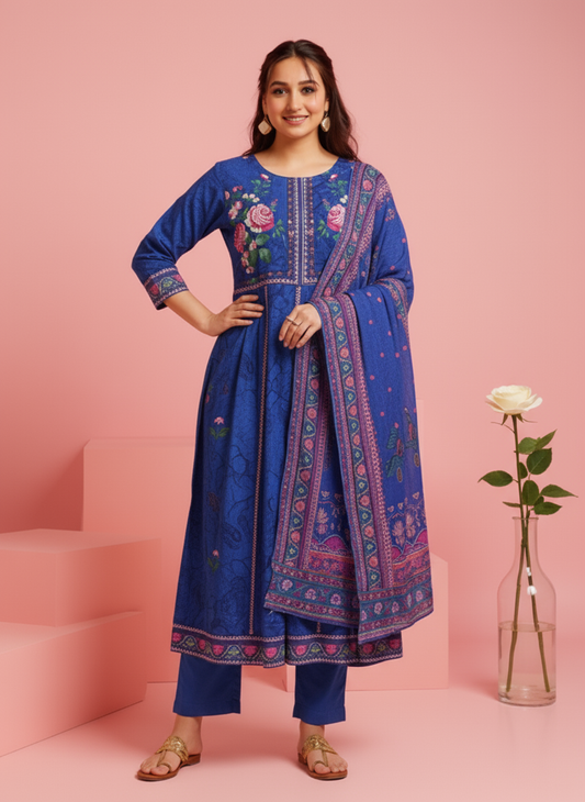 Embroidered Roman silk Flared Kurta