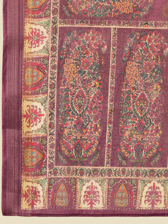 Floral Printed Regular Thread Work Kurta With Trousers & Dupatta