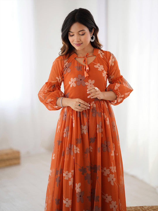 FVD Floral Printed Tiered Gown Maxi Ethnic Dresses
