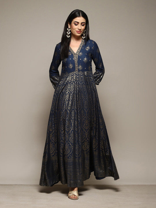 Biba Ethnic Motifs Printed Fit & Flare Maxi Dress