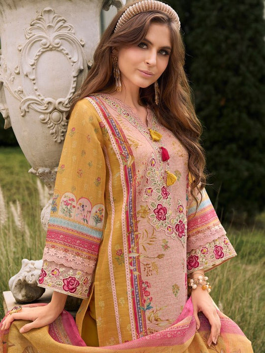 Indo Era Women Embroidered Thread Work Linen Kurta with Trousers & With Dupatta