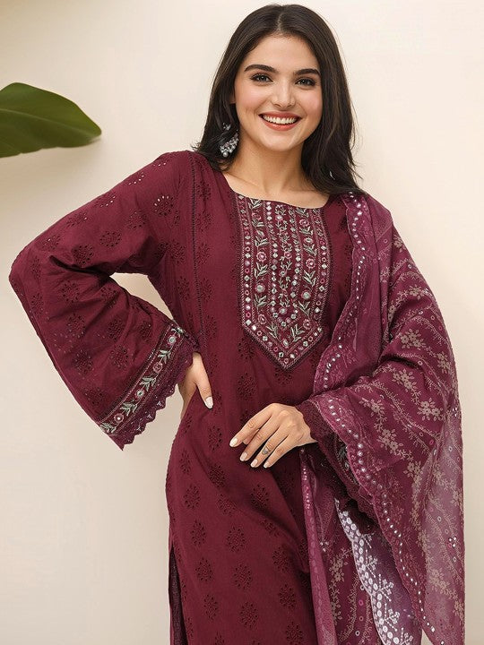 Ishin Ethnic Motifs Embroidered Pure Cotton Straight Kurta